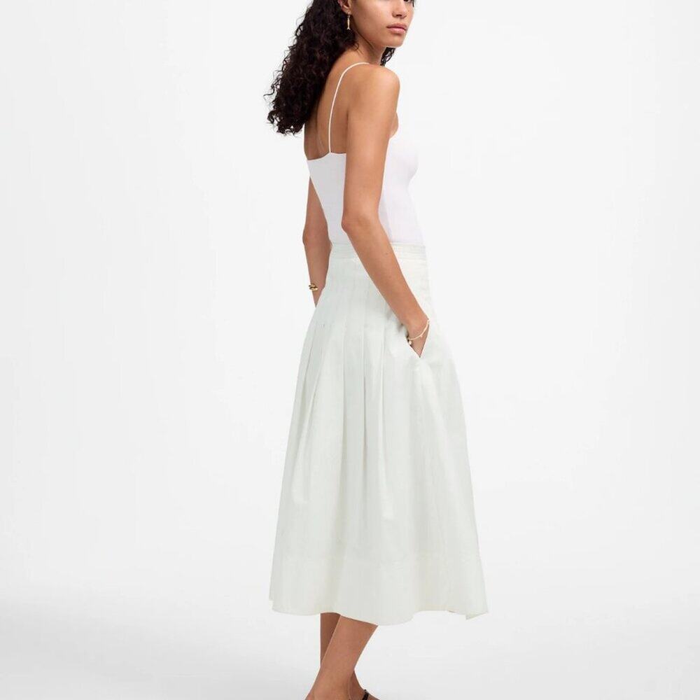 NWT Madewell Gemma Pleated Midi Skirt Cotton Poplin Size 12 - Picture 3 of 6
